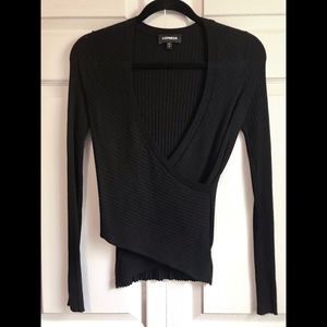 EXPRESS Wide Ribbed Surplice Fitted Sweater